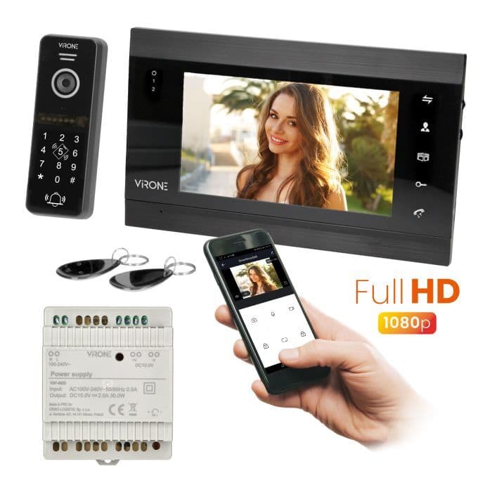 Sada videovrátnika, VIFIS VDP-61, 7" LCD monitor,Wifi , Full HD camera, RFID, 1