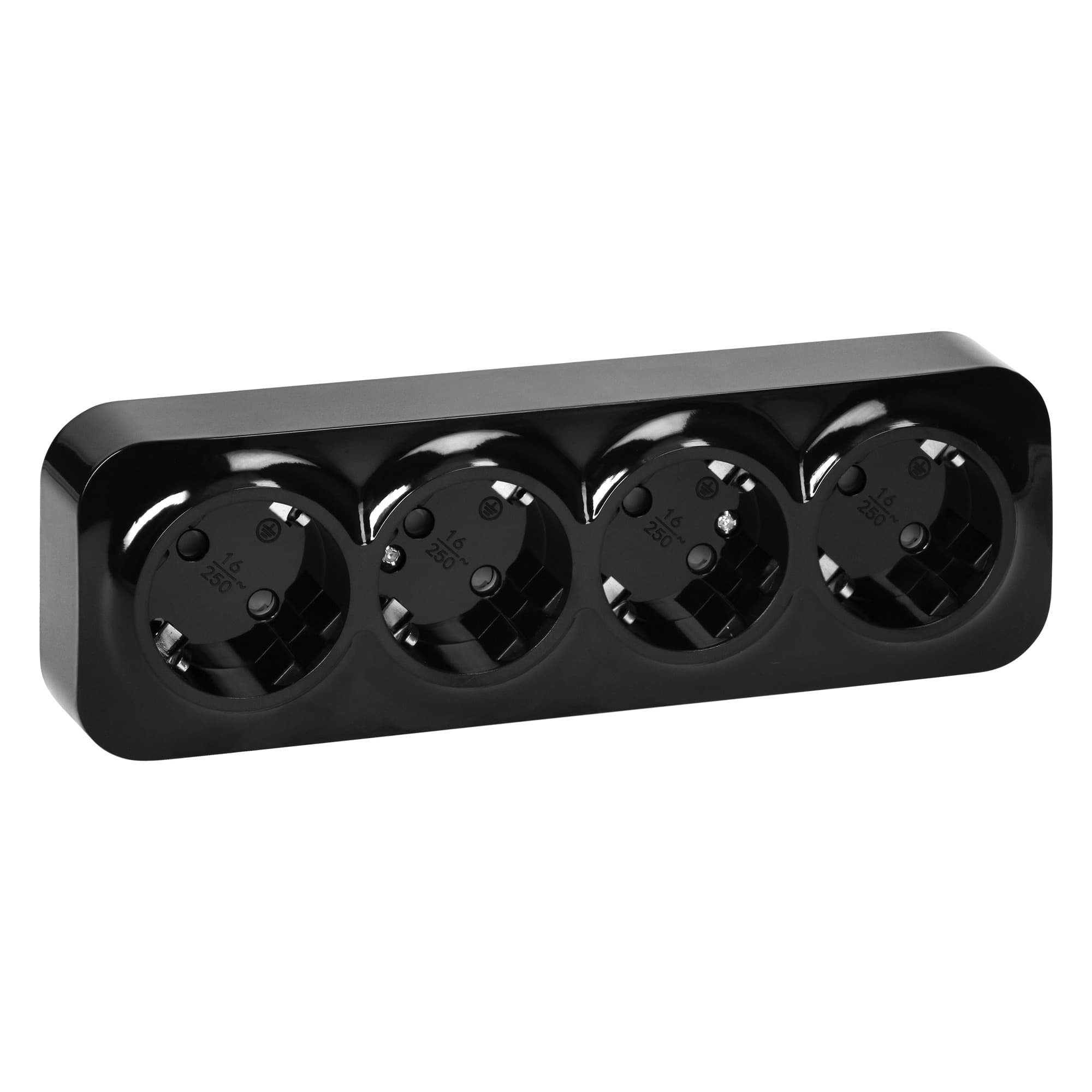 4-gang wall socket ToDo, 2P+E, Schuko type, IP20, 16A, 230V AC, black, 8 pieces 1