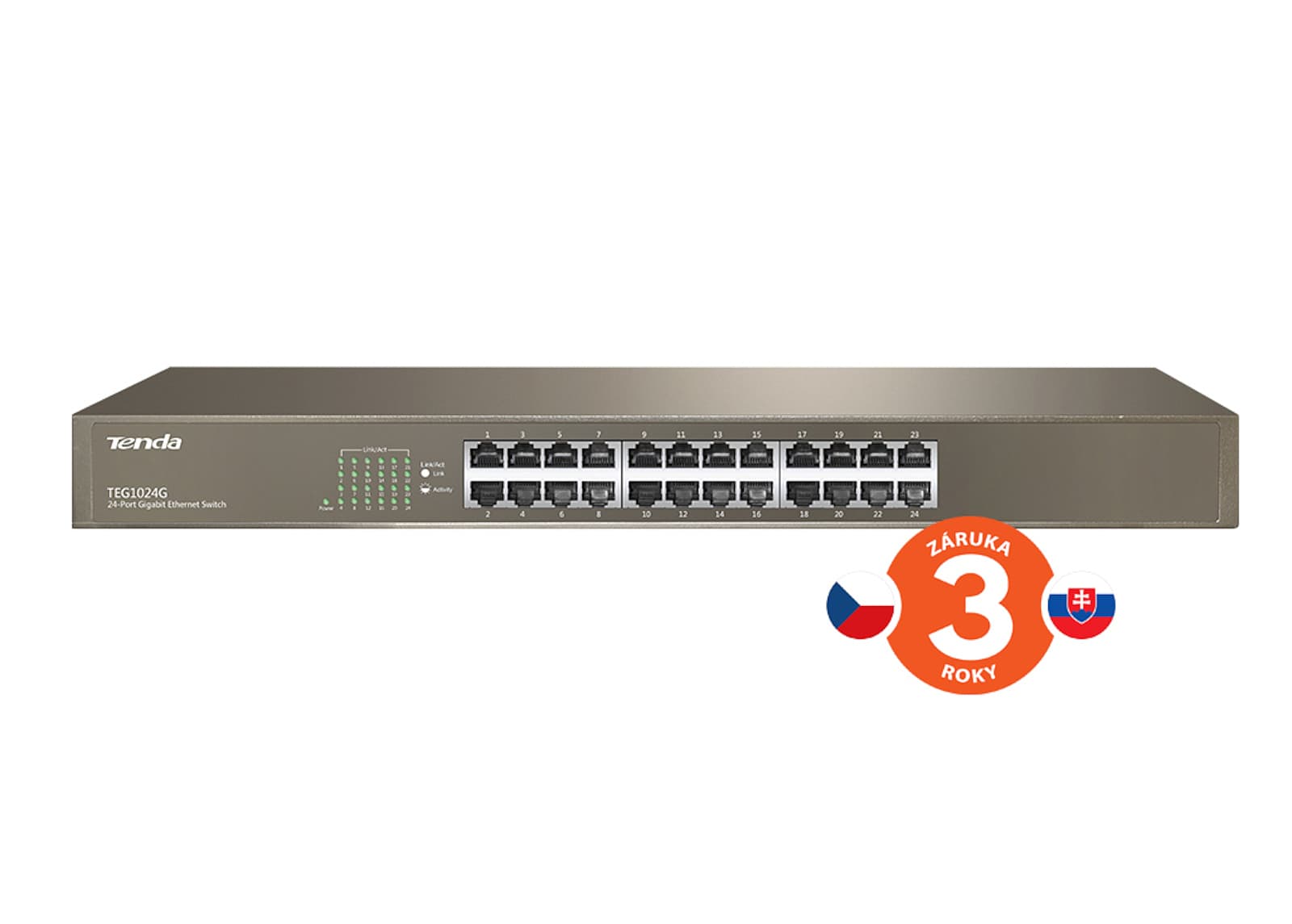 Tenda TEG1024G 24-port Gigabit Ethernet Switch, 10/100/1000 Mbps, Fanless, Rackmount 1