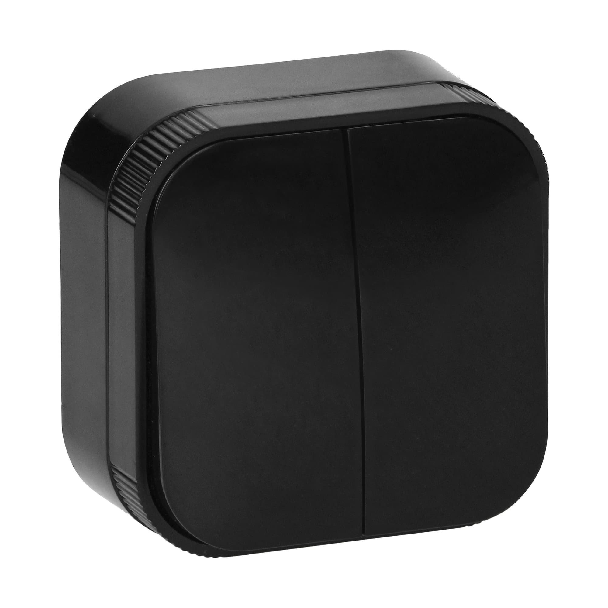 Surface-mounted two-gang switch ToDo IP20, black, 10pcs 1