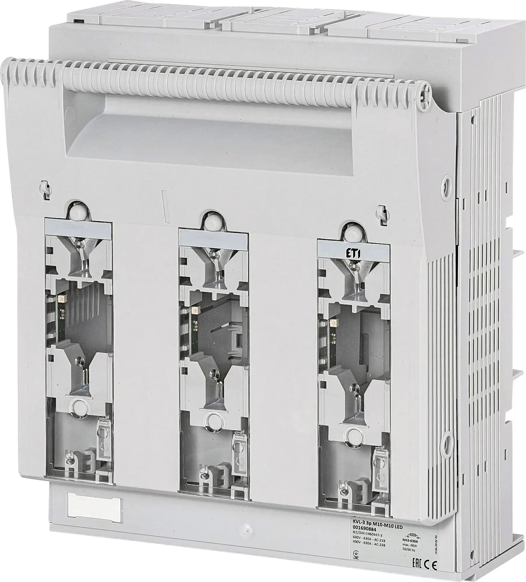 Poistkový odpínač radový KVL-3 3p M10-M10 LED pre poistky NH3 s montážou na panel (ETI) 1