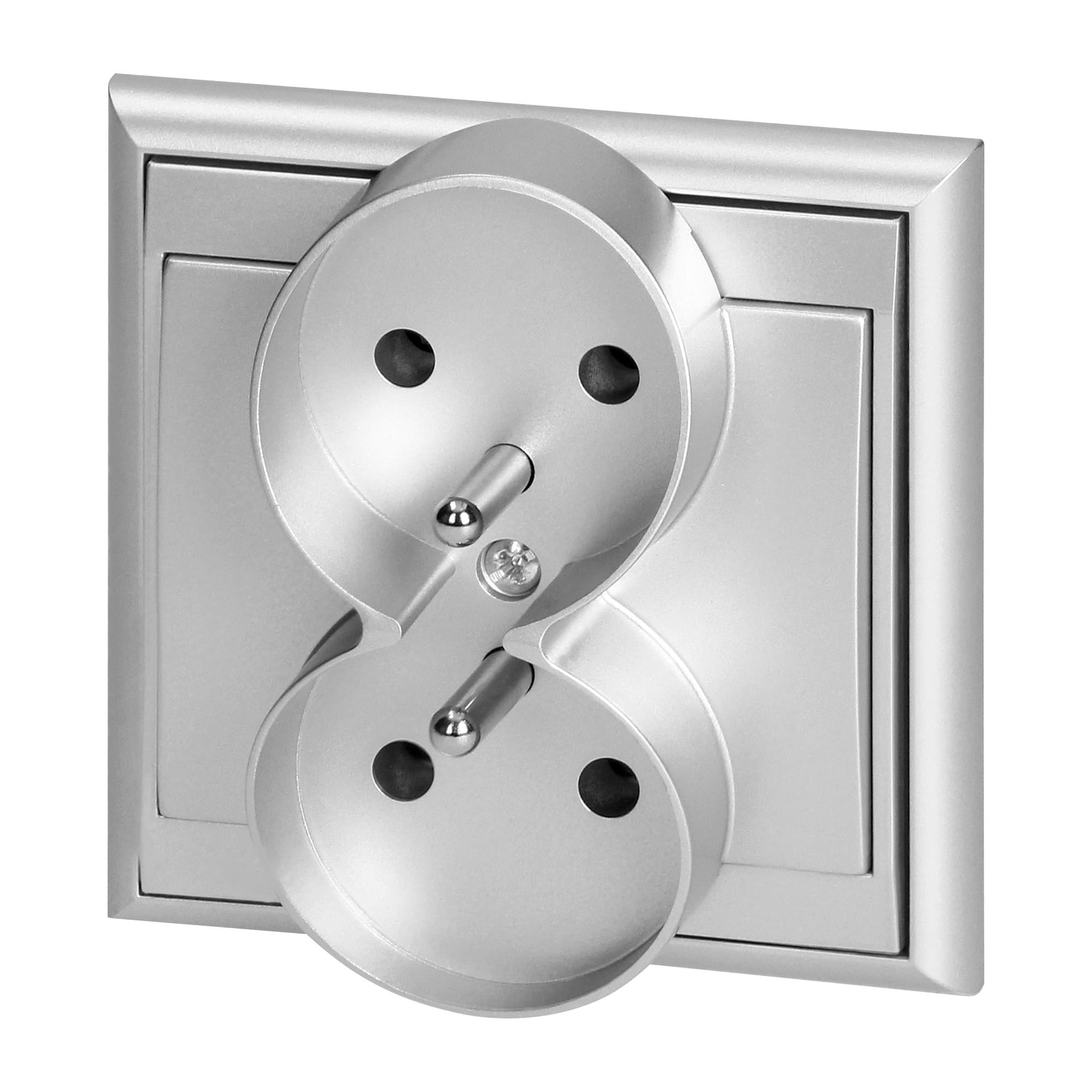 Flush-mounted double socket 2x2P+E Luna, 16A, 250V, PT-6LR, silver 1