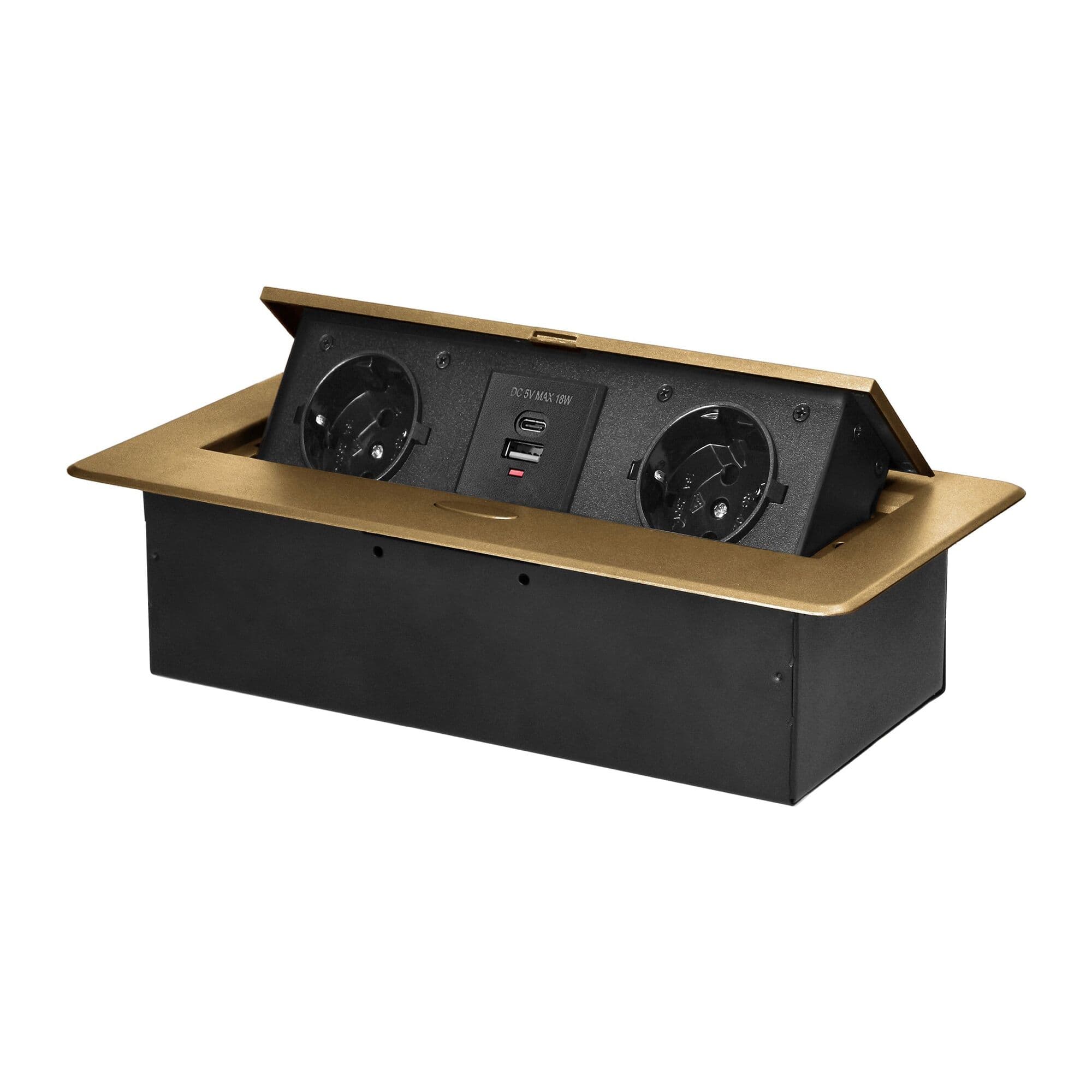 Zapustená nábytková zásuvka s fréz.. okrajom, 2x2P+E (Schuko),2xUSB (typ A,C; 3,6A), zlaté 1