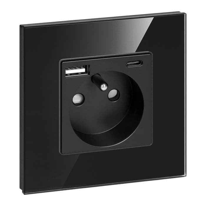 Zásuvka 2P+E s USB-A + USB-C, PD nabíjačka, max. 20W, čierna (ORNO) 1