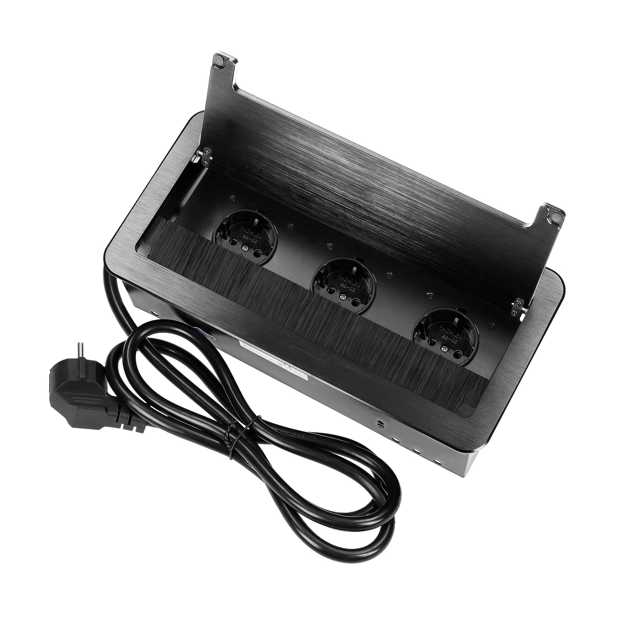 Recessed furniture socket with flat milled edge, anti-dust brush and 1.5m cable, 3x2P+E (S 1