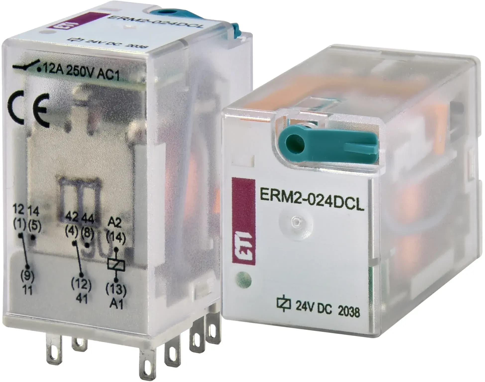 Päticové relé ERM2-024DCL 24V DC, 12A, 2CO, s LED (ETI) 1
