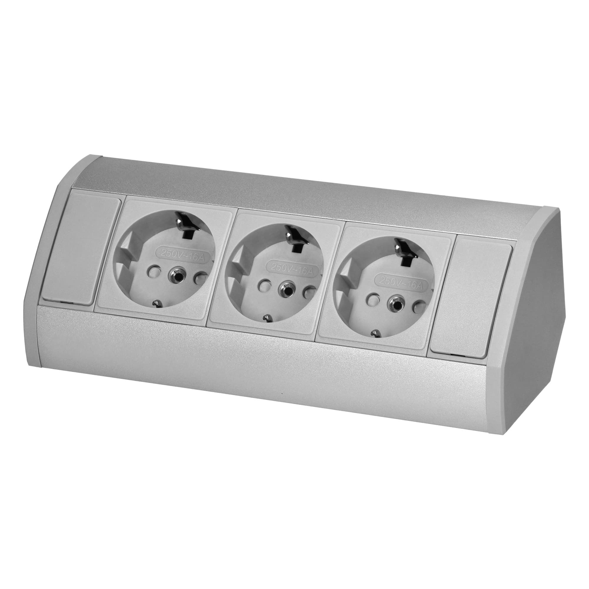 Furniture socket 3x2P+E (Schuko), grey-silver 1