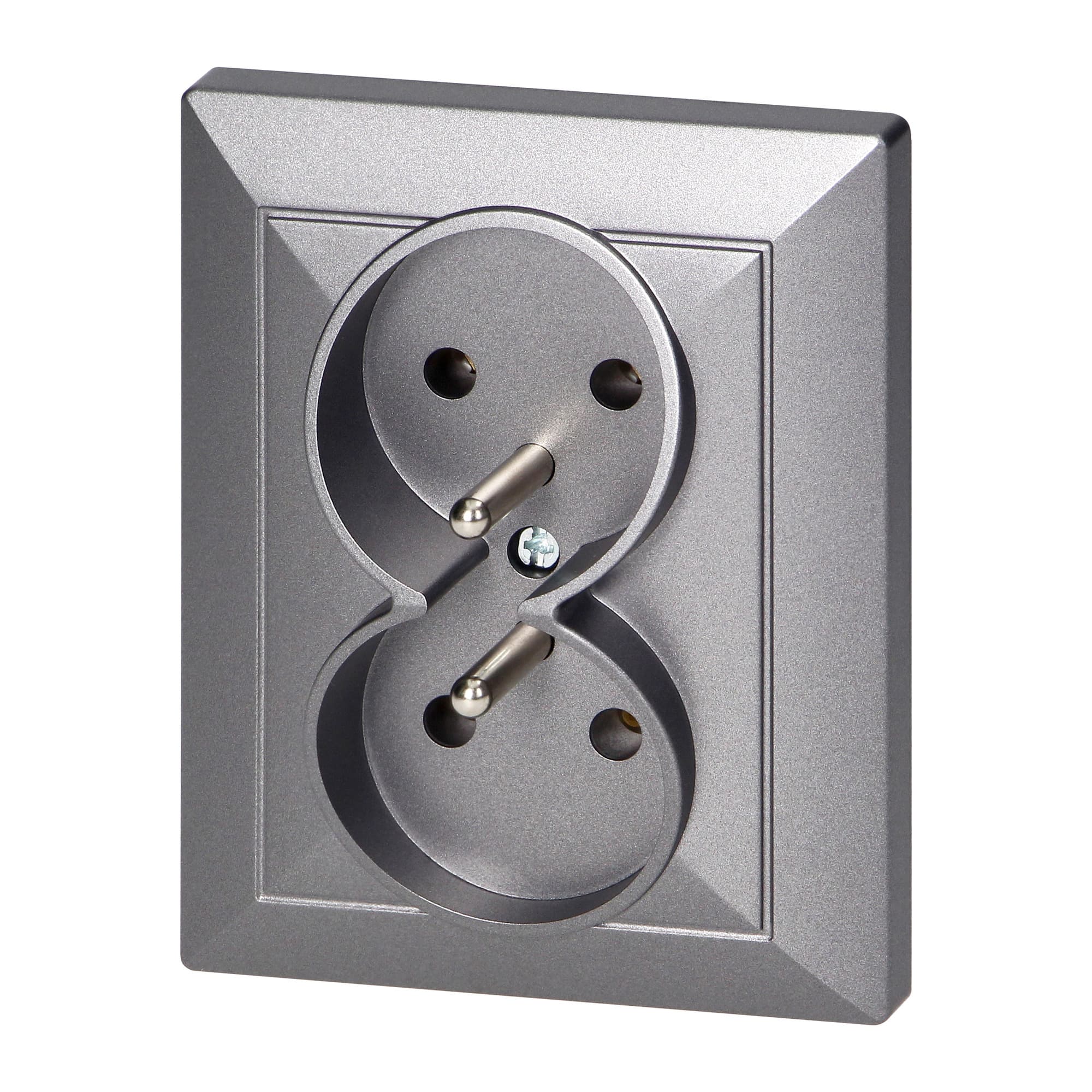 Flush-mounted double socket 2x2P+E Pearl, 16A, 250V, PT-6 P, anthracite 1