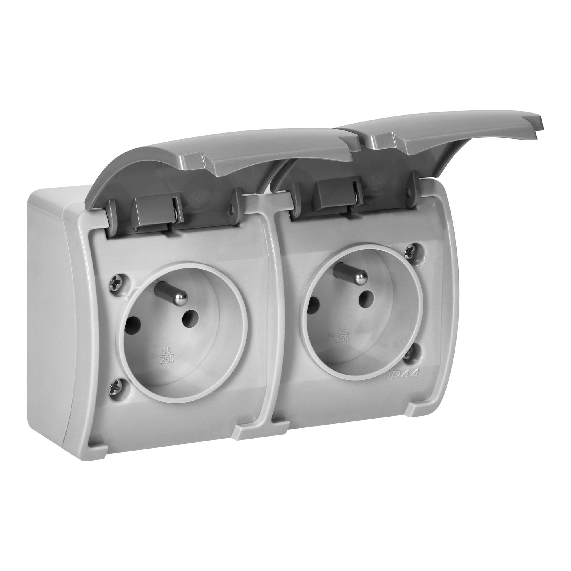 Double socket 2x2P+E AQUATIC IP44 grey-graphite 1