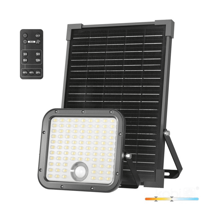 Solárny LED reflektor so senzorom 30W, MHCS . IP65, 2100lm, 2CCT, čierny (Kobi) 1