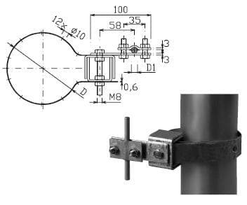Svorka na potrubie D=160-250mm, D1=8-10mm, Fe-Zn (ST11) (ZIN) 1