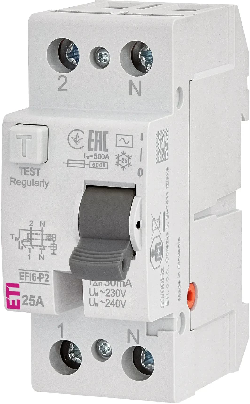 Chránič prúdový EFI6-P2 2p AC 25/0,03 6kA (ETI) 1
