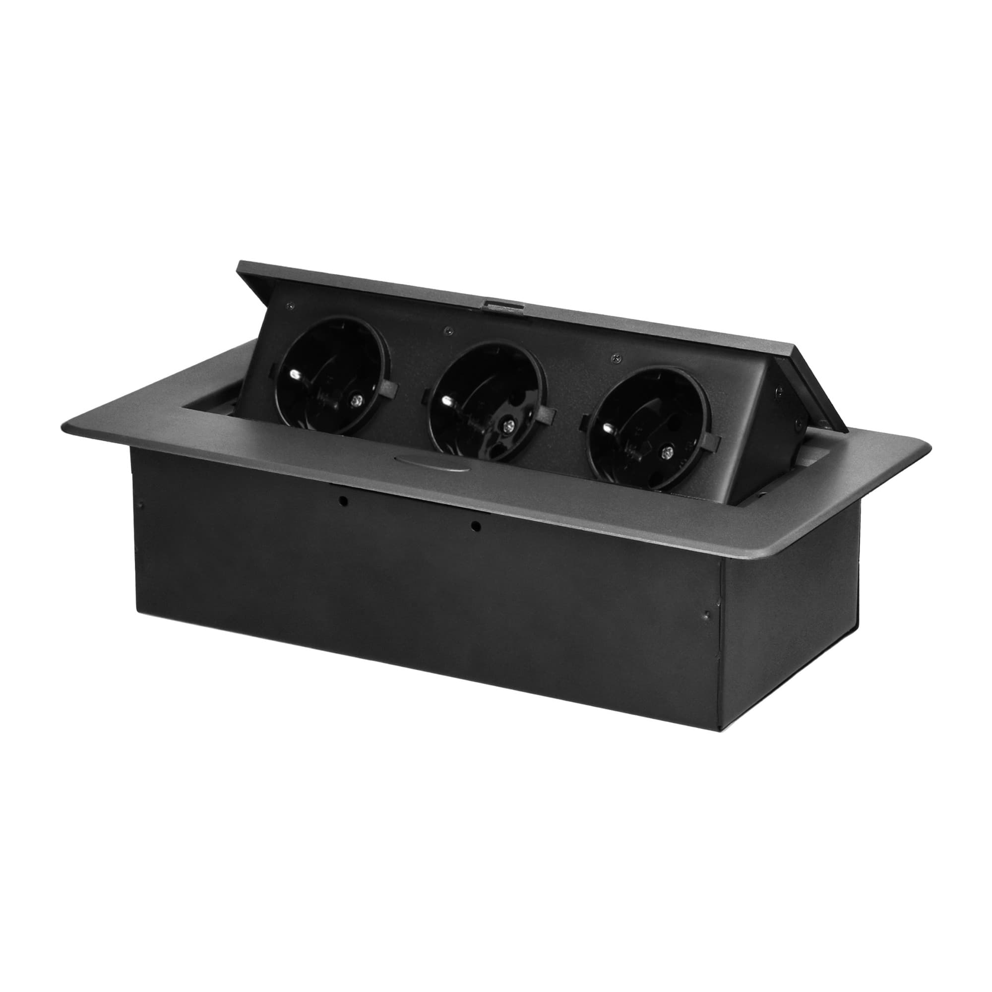Recessed furniture socket with flat milled edge, 3x2P+E (Schuko), graphite 1