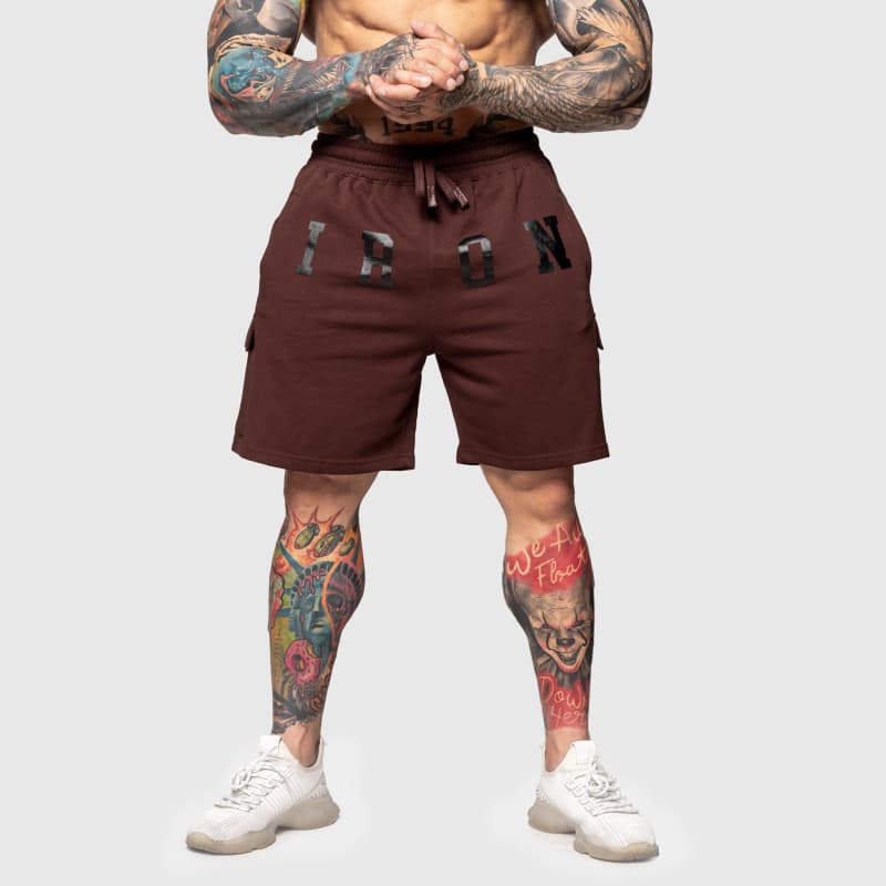 Teplákové kraťasy Iron Aesthetics College, hnedé 1