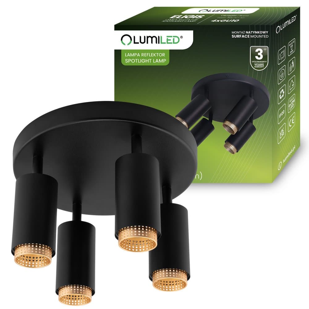 Stropná lampa reflektor 4x GU10 plafón ELIGIS čierna LUMILED 1