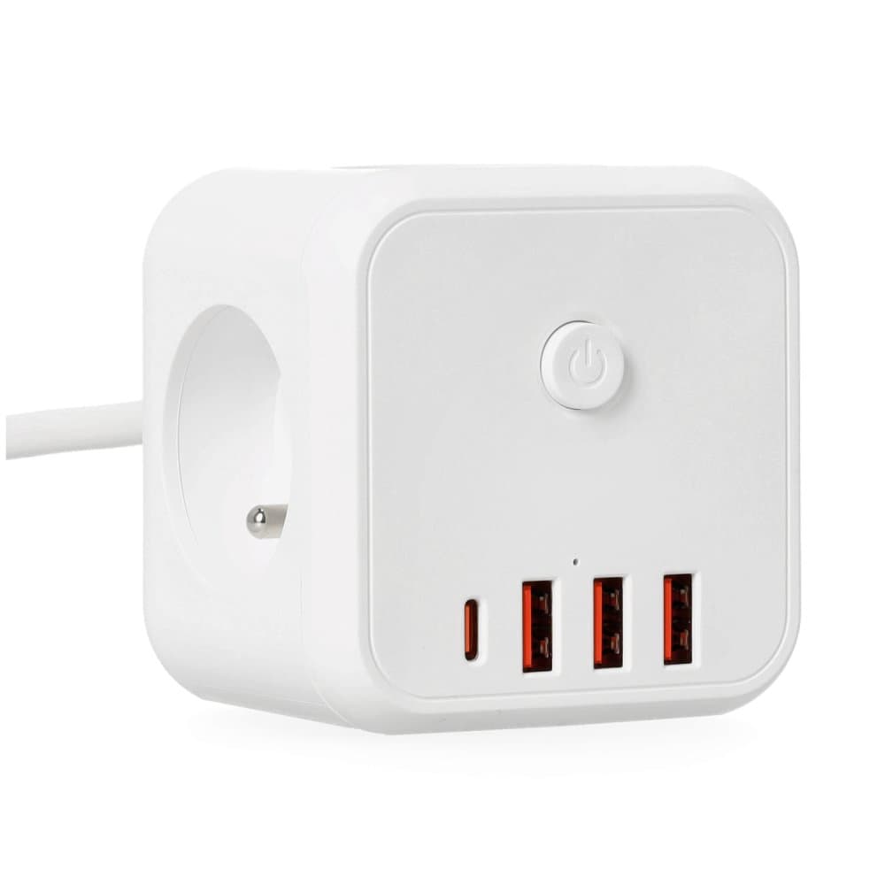 Sieťová predlžovacia šnúra 3× zásuvka s uzemnením 3× USB USB-C vypínač On/Off 1, 5m biela Linea Pro Cube Kobi