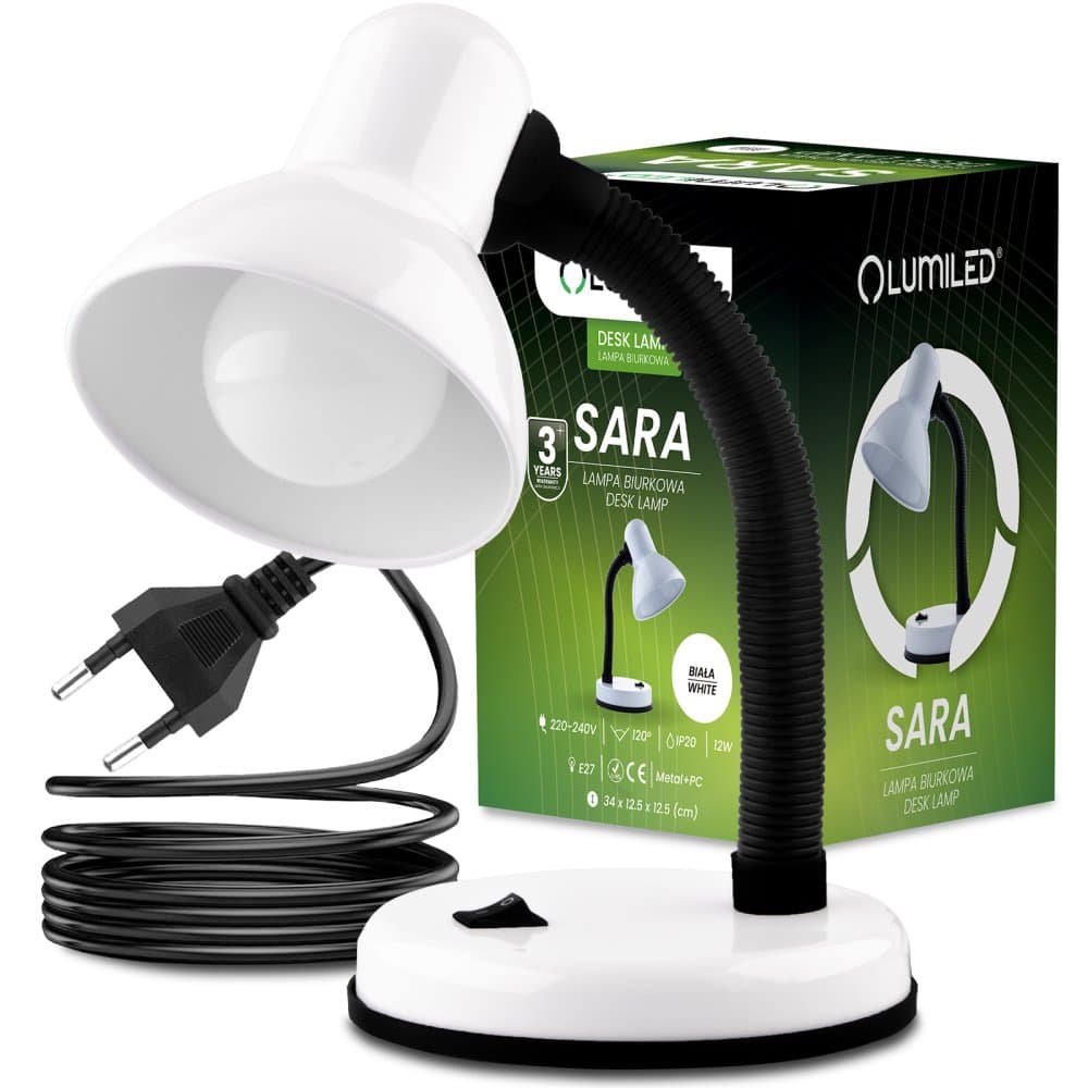 Stolná lampa nastaviteľná SARA školská nočná E27 biela LUMILED 1