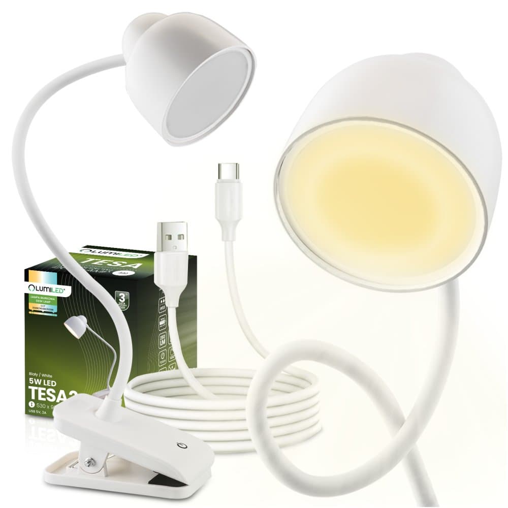 LED stolová lampa 5W CCT kresliarska školská TESA 2 biela LUMILED