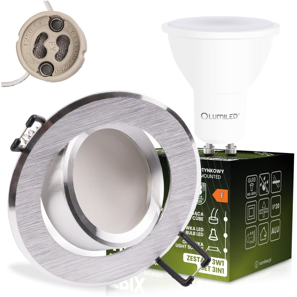 Zapustené halogénové svietidlo okrúhle pohyblivé TRIX 3v1 GU10 6W 4000K brúsené strieborné LUMILED 1