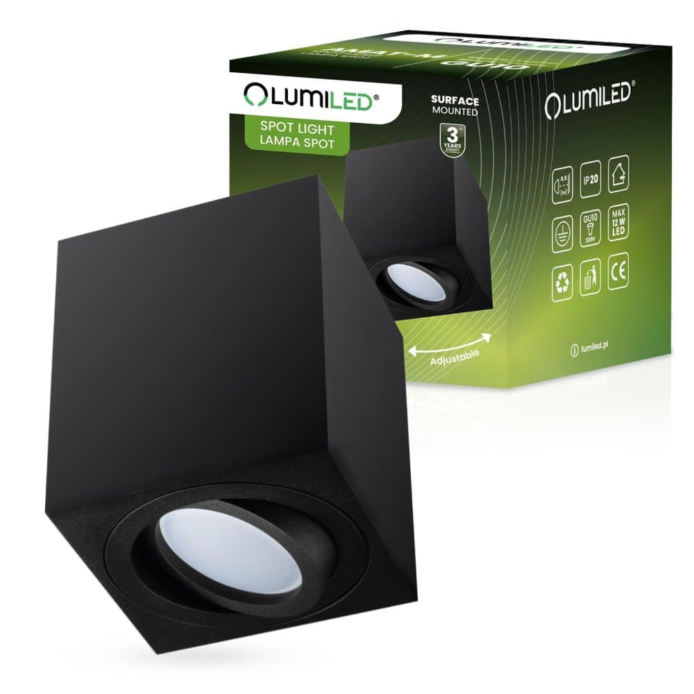 Povrchová montáž HALOGEN Pohyblivé svietidlo AMAT-M GU10 LUMILED Square Black 84mm 1