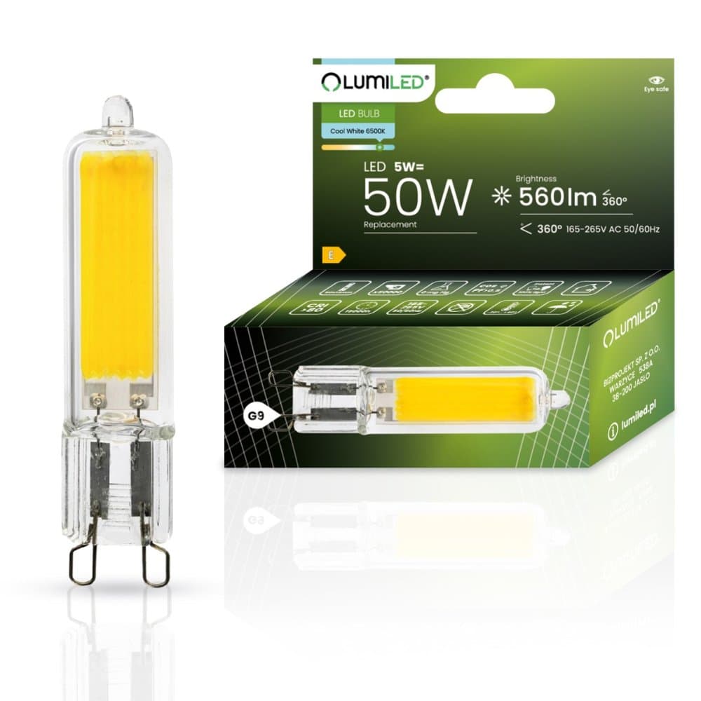 LED žiarovka G9 kapsula 5W = 50W 560lm 6500K Cold 360° LUMILED COB 1