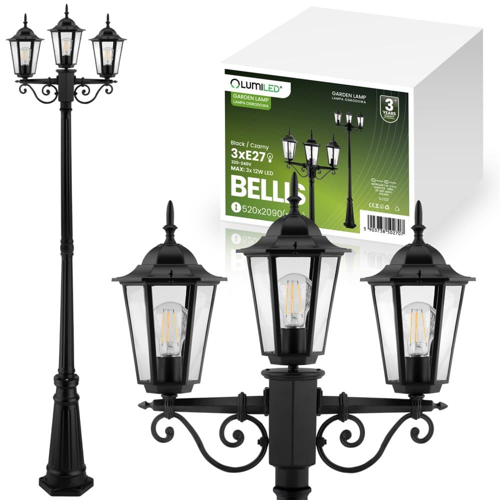 Vonkajšie záhradné svietidlo 3xE27 LAMppost 2m Black BELLIS LUMILED 1