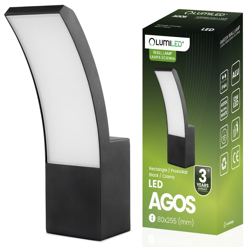 Vonkajšia záhradná lampa LED nástenná lampa 12W 4000K AGOS LUMILED 1