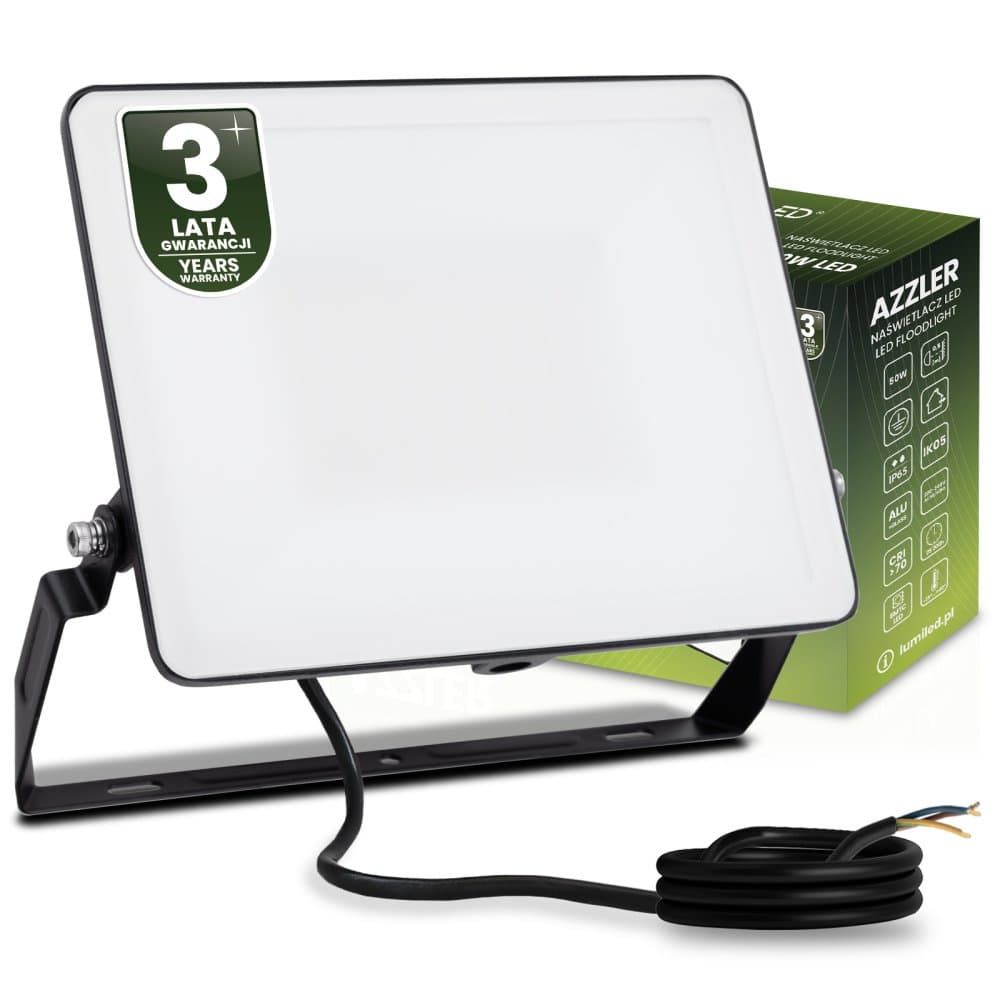 LED reflektor AZZLER 50W 6000lm 4000K IP65 Halogénová vonkajšia lampa čierna LUMILED 1