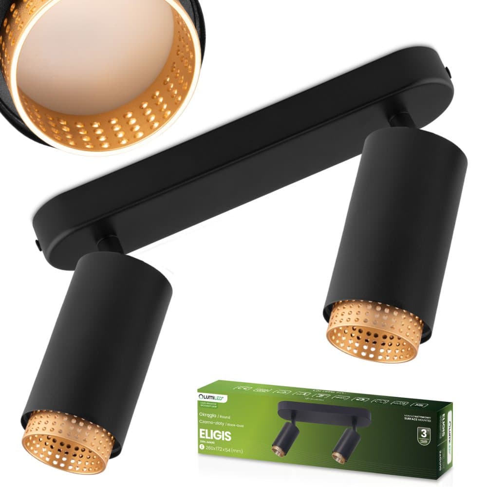 Stropná lampa reflektor LED 2x GU10 tuba spot ELIGIS čierna LUMILED