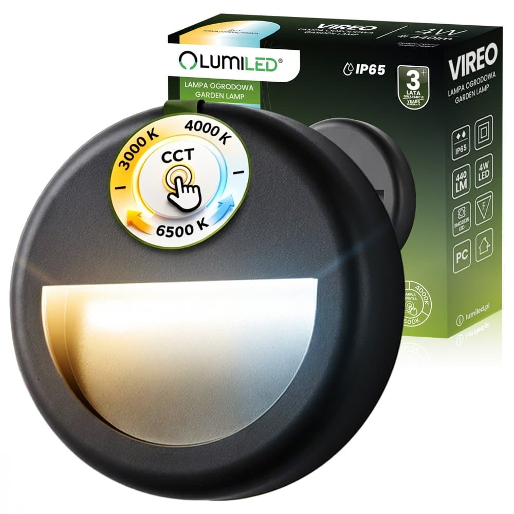 Vonkajšia záhradná schodová nástenná fasádna lampa CCT 3000-6500K LED 4W IP65 VIREO LUMILED