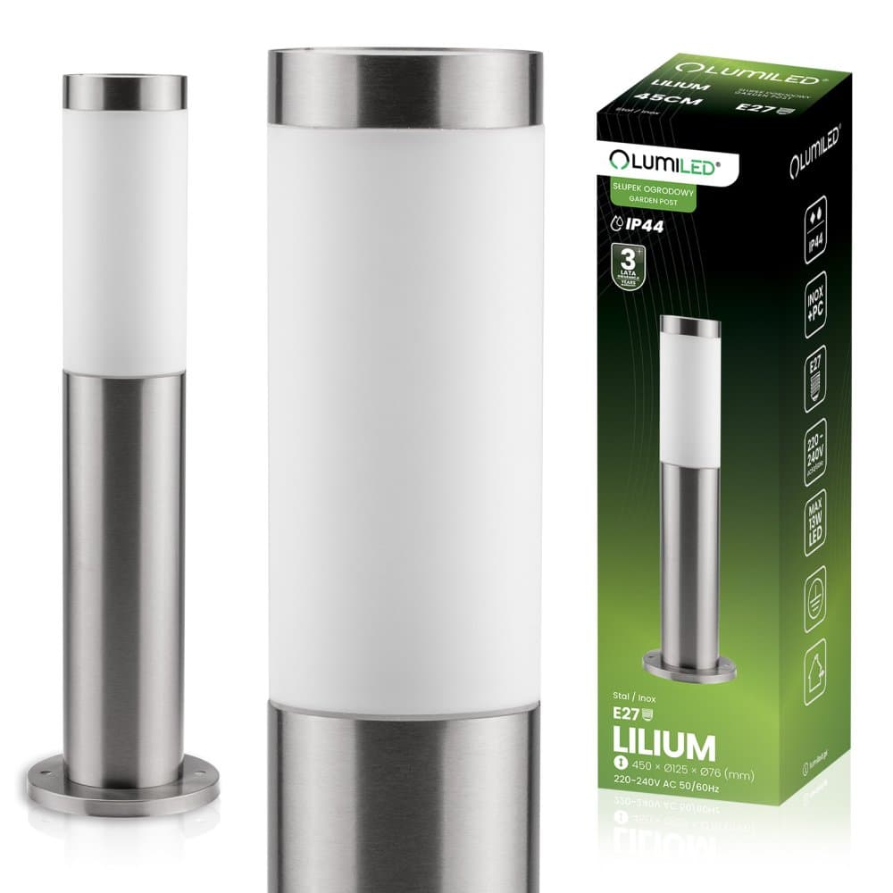 Vonkajšia záhradná lampa E27 INOX PIPE 45cm Lilium Lumiled 1