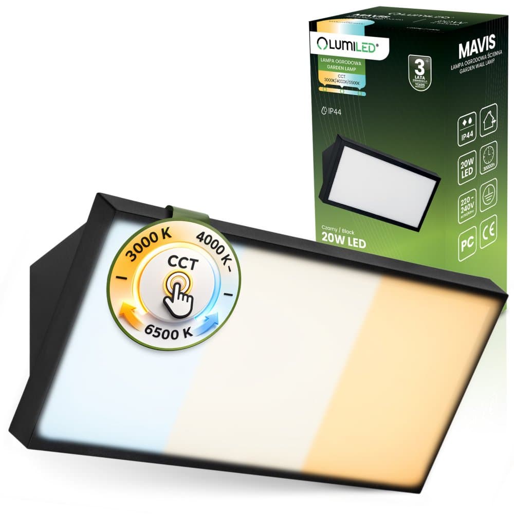 Vonkajšia záhradná lampa CCT nástenná lampa 20W LED IP44 MAVIS LUMILED