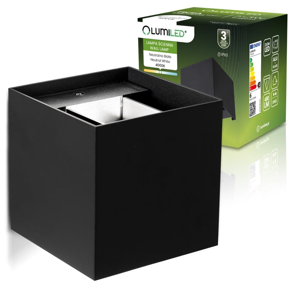 LED fasádne nástenné svietidlo 2x3W 4000K Nastaviteľné zhora nadol Čierna PICEA LUMILED