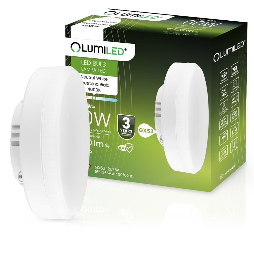 LED žiarovka GX53 8W = 60W 720lm 4000K Neutral 120° LUMILED 1