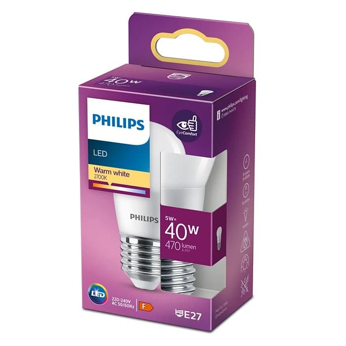 LED žiarovka E27 P45 4,9W = 40W 470lm 2700K teplá PHILIPS 1