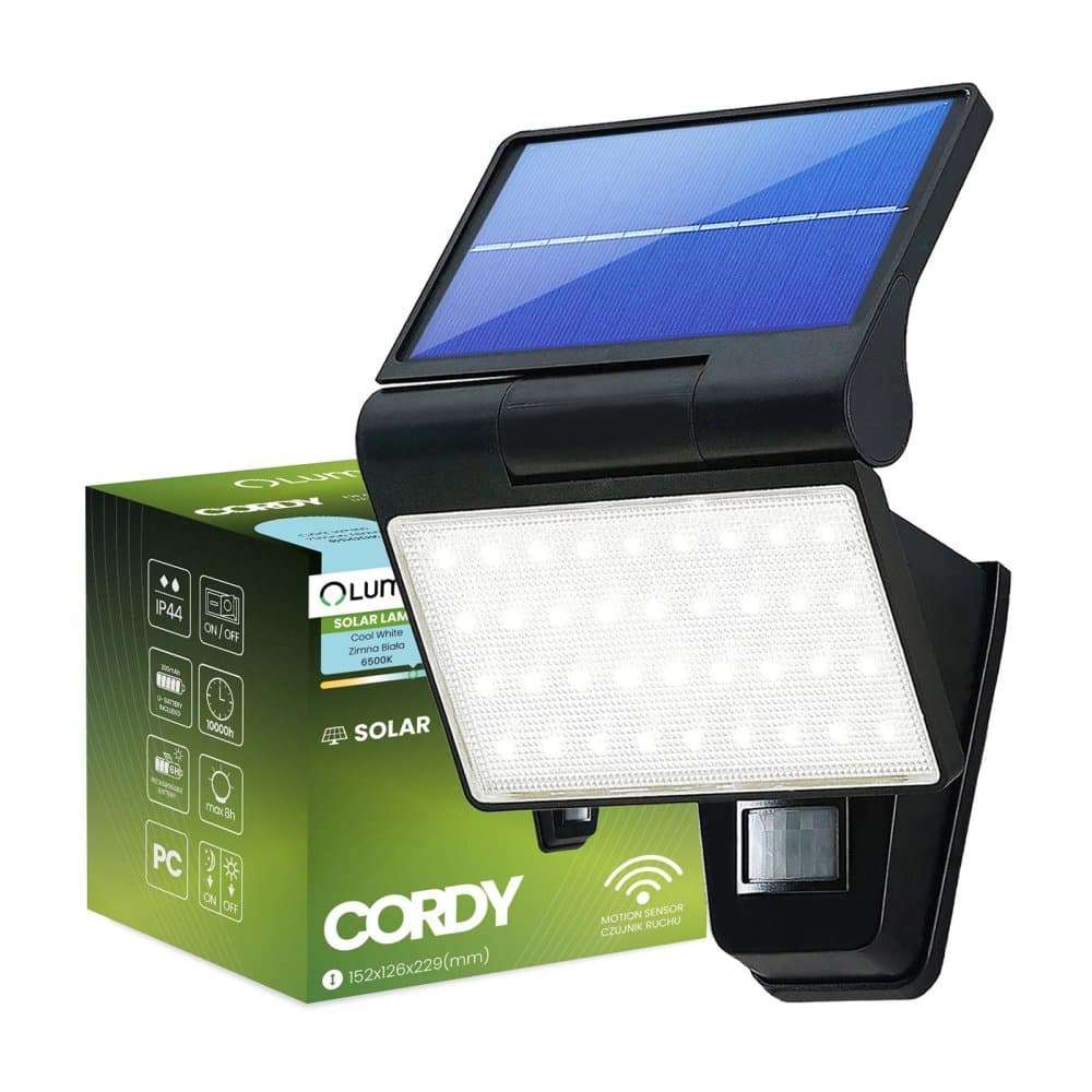 Solárny LED reflektor 6500K IP44 so senzorom pohybu a súmraku CORDY LUMILED 1