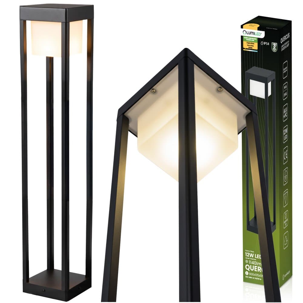 Záhradný stĺpik vonkajší stojaci LED 12W 3000K 80cm čierny QUERCUS LUMILED 1