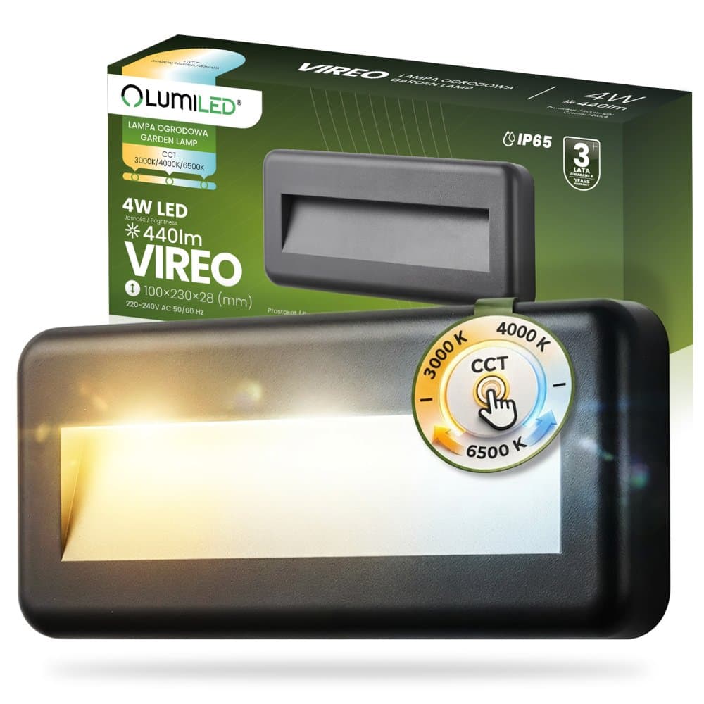 Vonkajšia záhradná schodová fasádna lampa CCT 3000-6500K LED 4W IP65 VIREO LUMILED