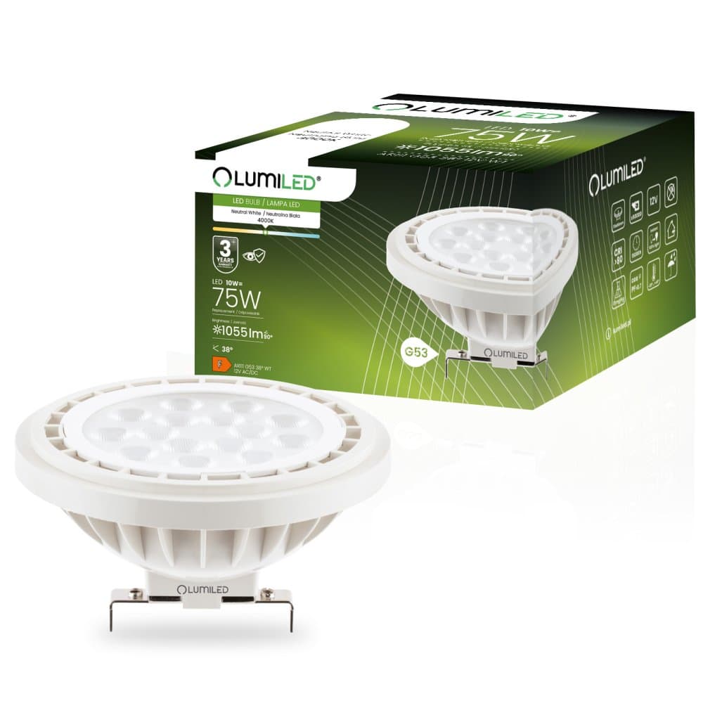 LED žiarovka G53 Reflector AR111 10W = 75W 1055lm 4000K Neutral 38° 12V LUMILED