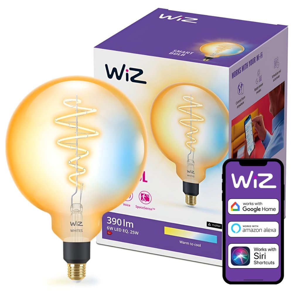 LED žiarovka E27 Sphere G200 6W = 25W 390lm 2000-5000K TW FILAMENT Amber Smart SMART WiFi Bluetooth App WiZ 1
