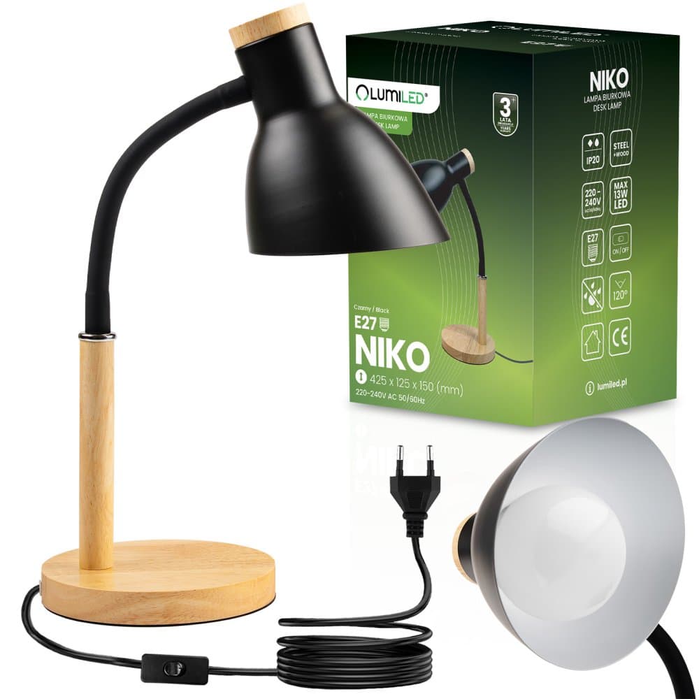 Stolová lampa školská kresliarska dekoratívna E27 NIKO čierna Lumiled