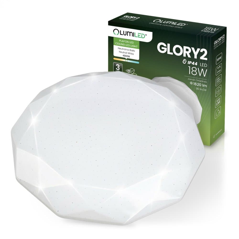 LED stropné svietidlo nástenné 18W IP44 okrúhle GLORY 2 Diamant 33cm LUMILED 1