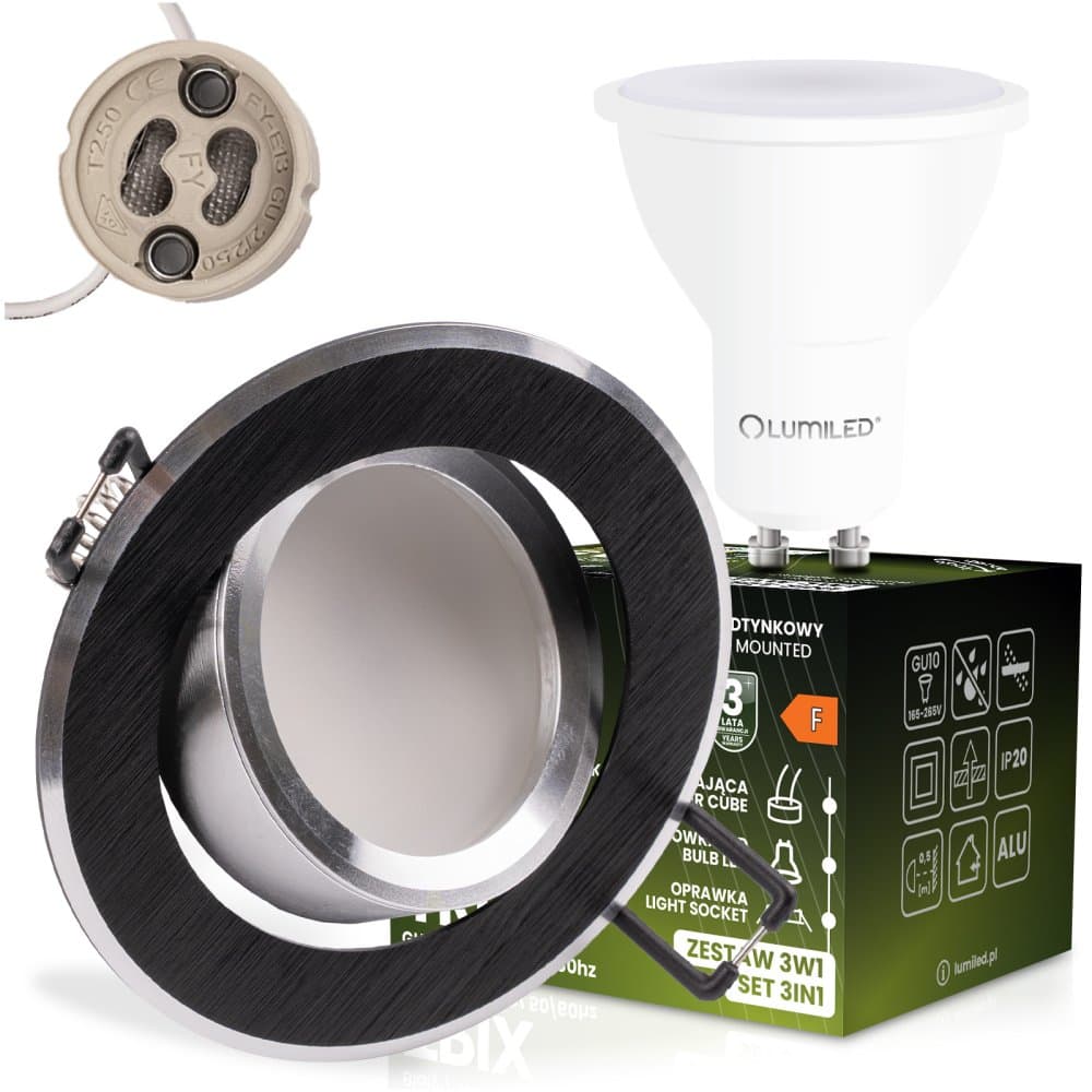 Zapustené svietidlo halogénové okrúhle pohyblivé TRIX 3v1 GU10 6W 3000K čierna LUMILED