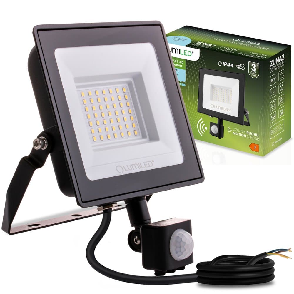 LED reflektor ZUNA2 50W 4500lm 6500K IP44 Black Senzor pohybu LUMILED 1