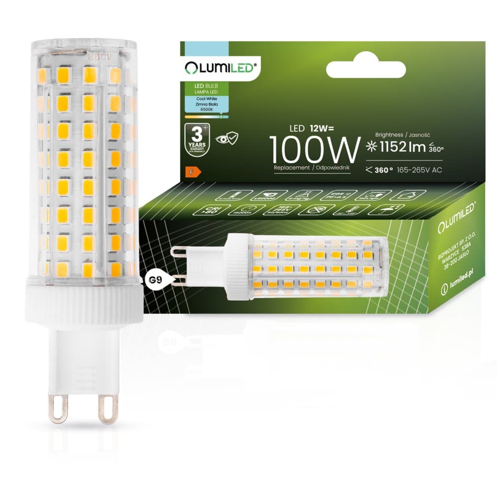 LED žiarovka G9 kapsula 12W = 100W 1152lm 6500K studená 360° LUMILED 1