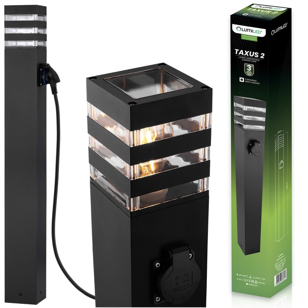 Záhradný vonkajší stojaci LED stĺp E27 12W so zásuvkou TAXUS 2 80cm LUMILED 1