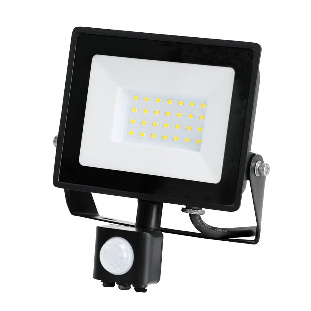 Vonkajší záhradný LED reflektor 30W 2505lm 6500K studený 120° so senzorom pohybu IP44 IK05 čierny MHC Kobi