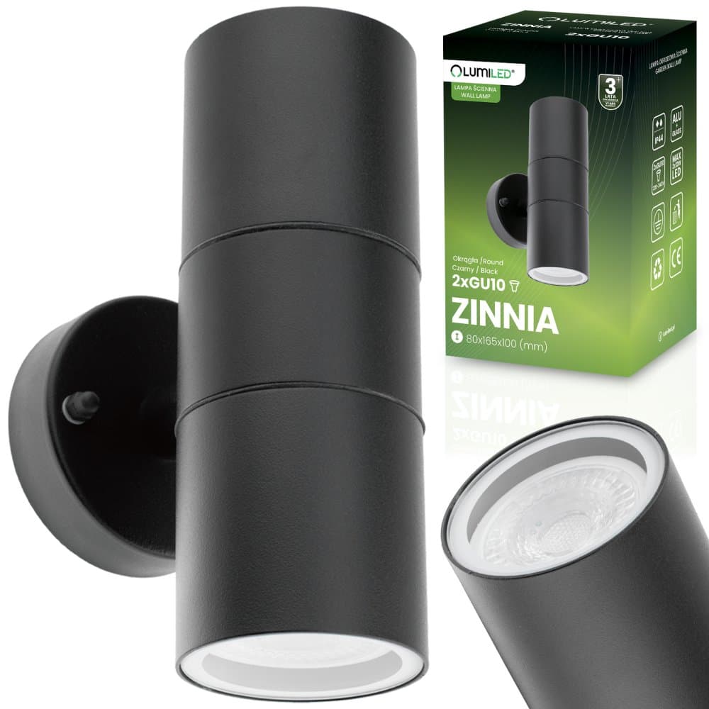 Záhradné nástenné svietidlo fasáda zhora nadol LED GU10 IP44 ZINNIA Black Lumiled