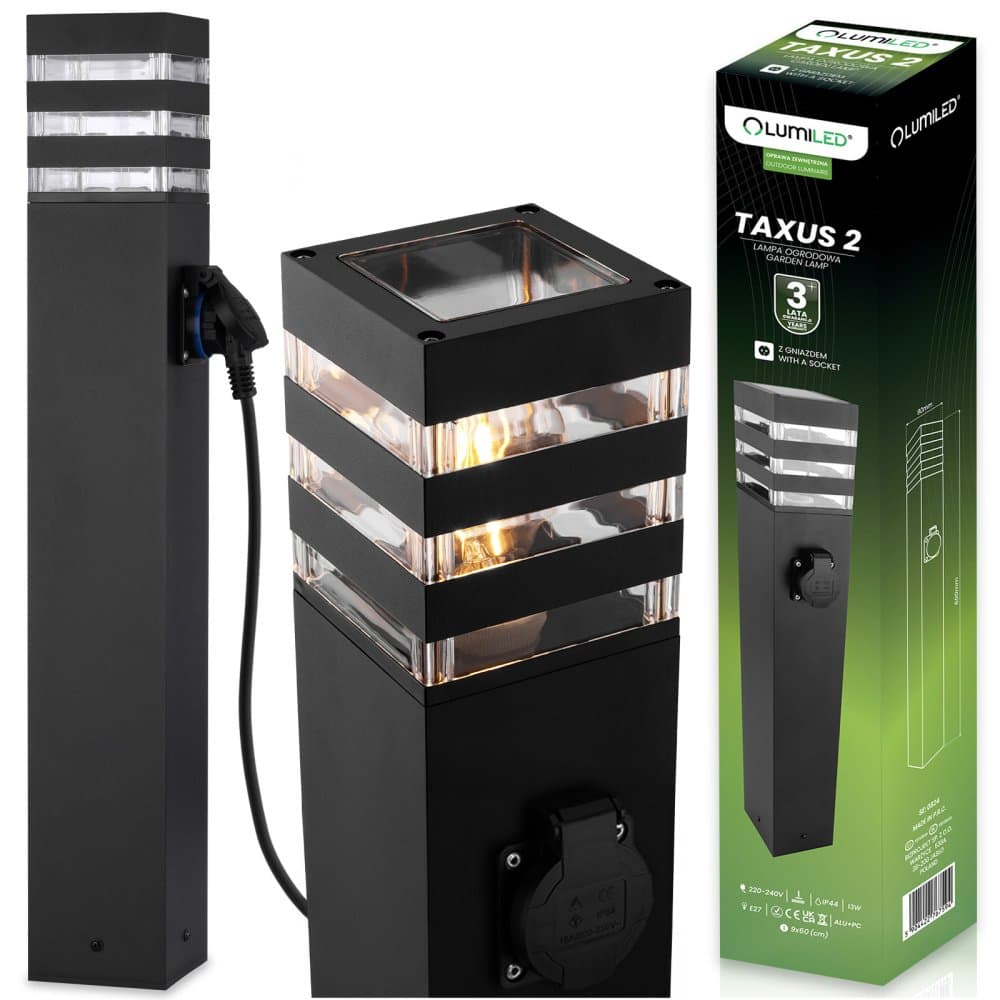 Záhradná LED lampa - stĺpik - E27 - so zásuvkou TAXUS 2 - 60 cm - LUMILED 1