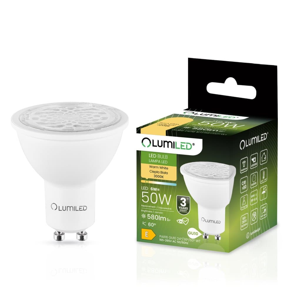 LED žiarovka GU10 6W = 50W 580lm 3000K Teplá nastaviteľná 24° 36° 60° LUMILED